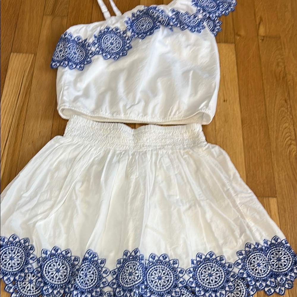Abercrombie Kids White and Blue Embroidered Two-Piece Set
